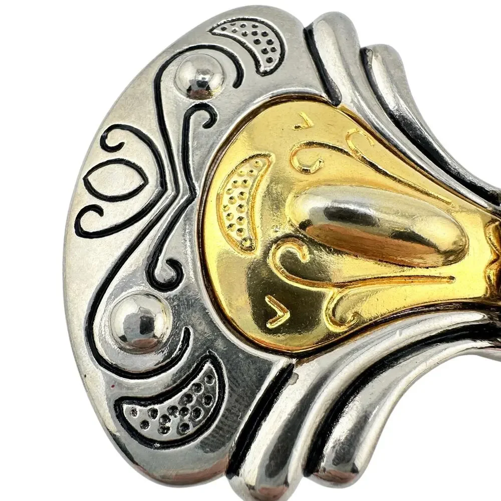 Vintage DAME Southwest Western Style Two Tone Scrolled Slide Belt Buckle
